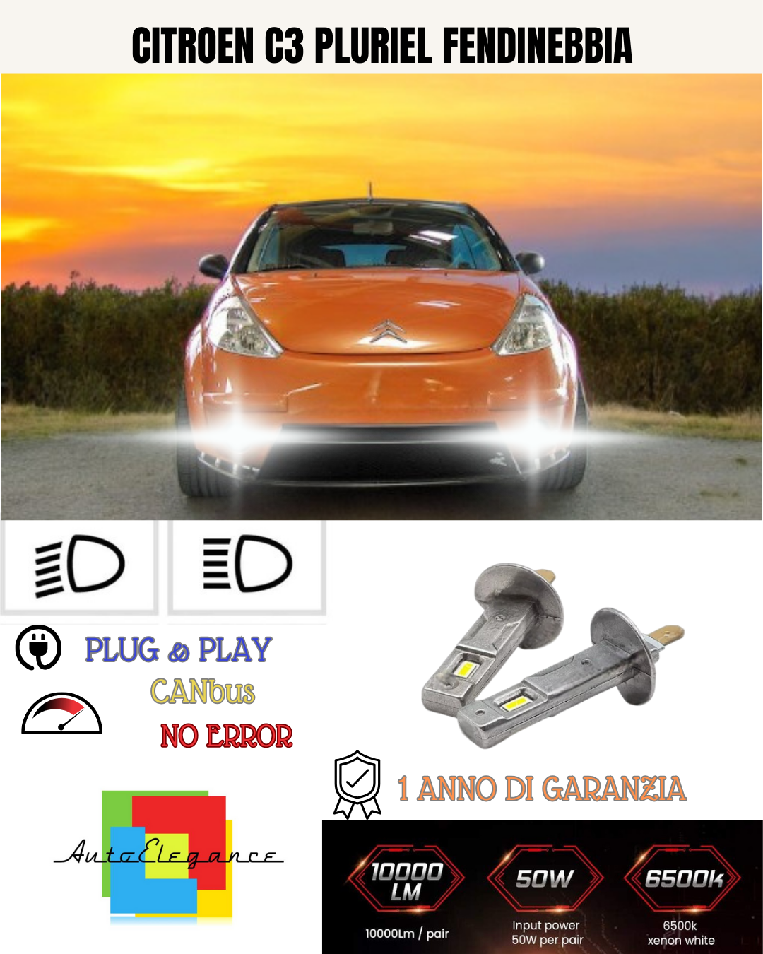 💕 KIT LED H1 CITROEN C3 PLURIEL FENDINEBBIA 6000K BIANCO 6000 LUMEN 💕