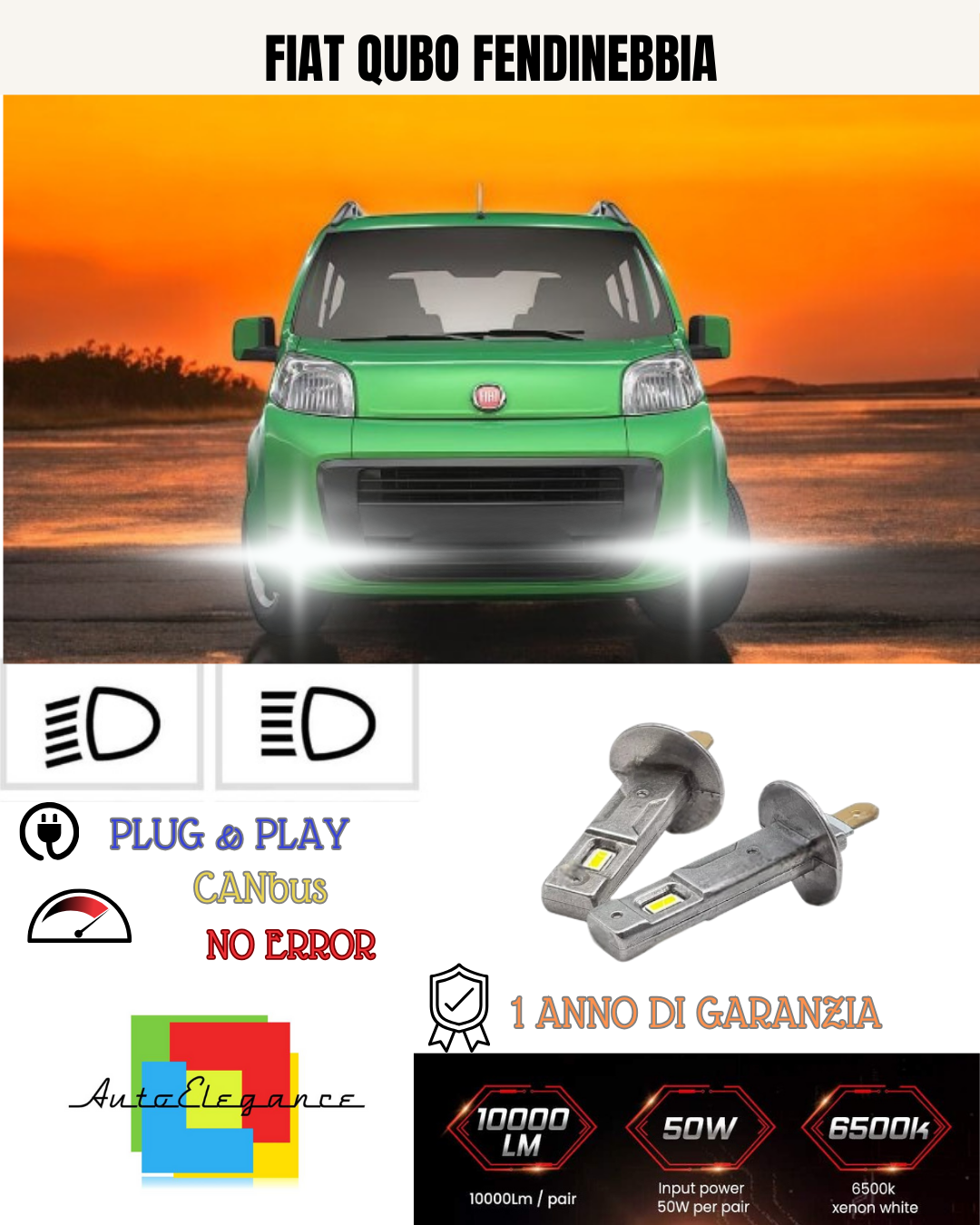 💕 KIT LED H1 FIAT QUBO FENDINEBBIA 6000K BIANCO 6000 LUMEN 💕