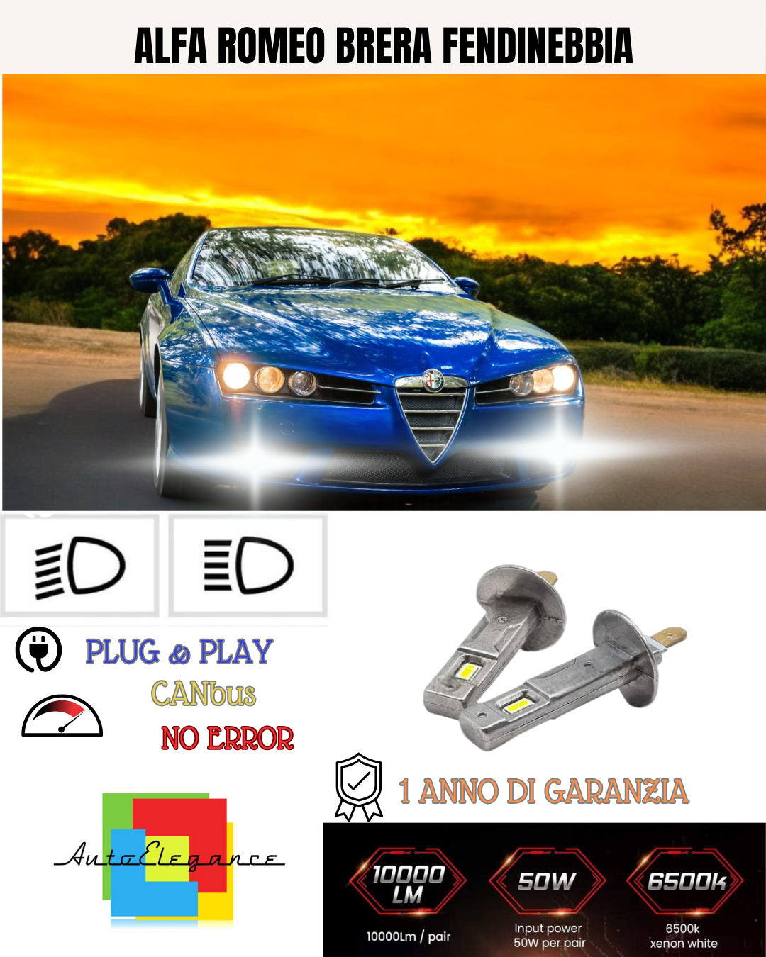 💕 KIT LED H1 ALFA ROMEO BRERA FENDINEBBIA 6000K BIANCO 6000 LUMEN 💕