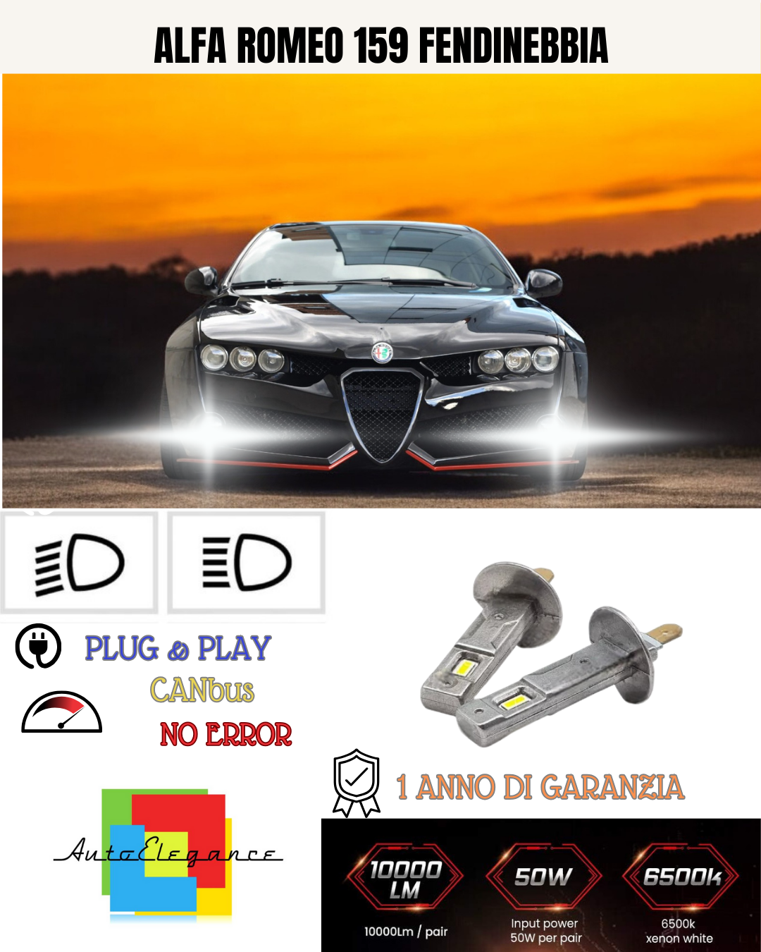 💕 KIT LED H1 ALFA ROMEO 159 FENDINEBBIA 6000K BIANCO 6000 LUMEN 💕