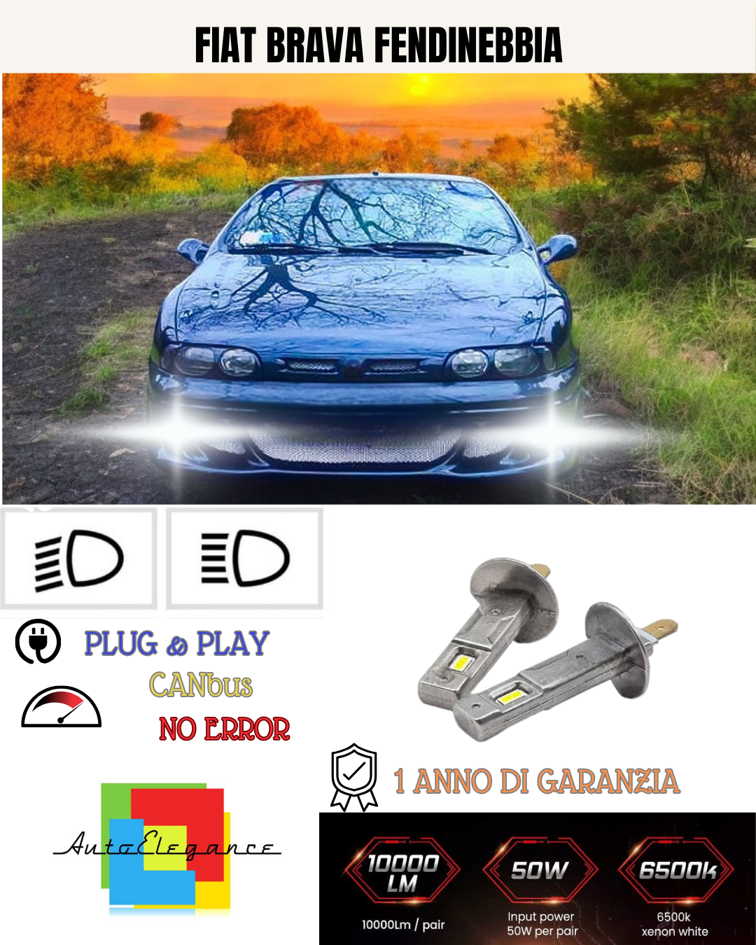 💕 KIT LED H1 FIAT BRAVA FENDINEBBIA 6000K BIANCO 6000 LUMEN 💕