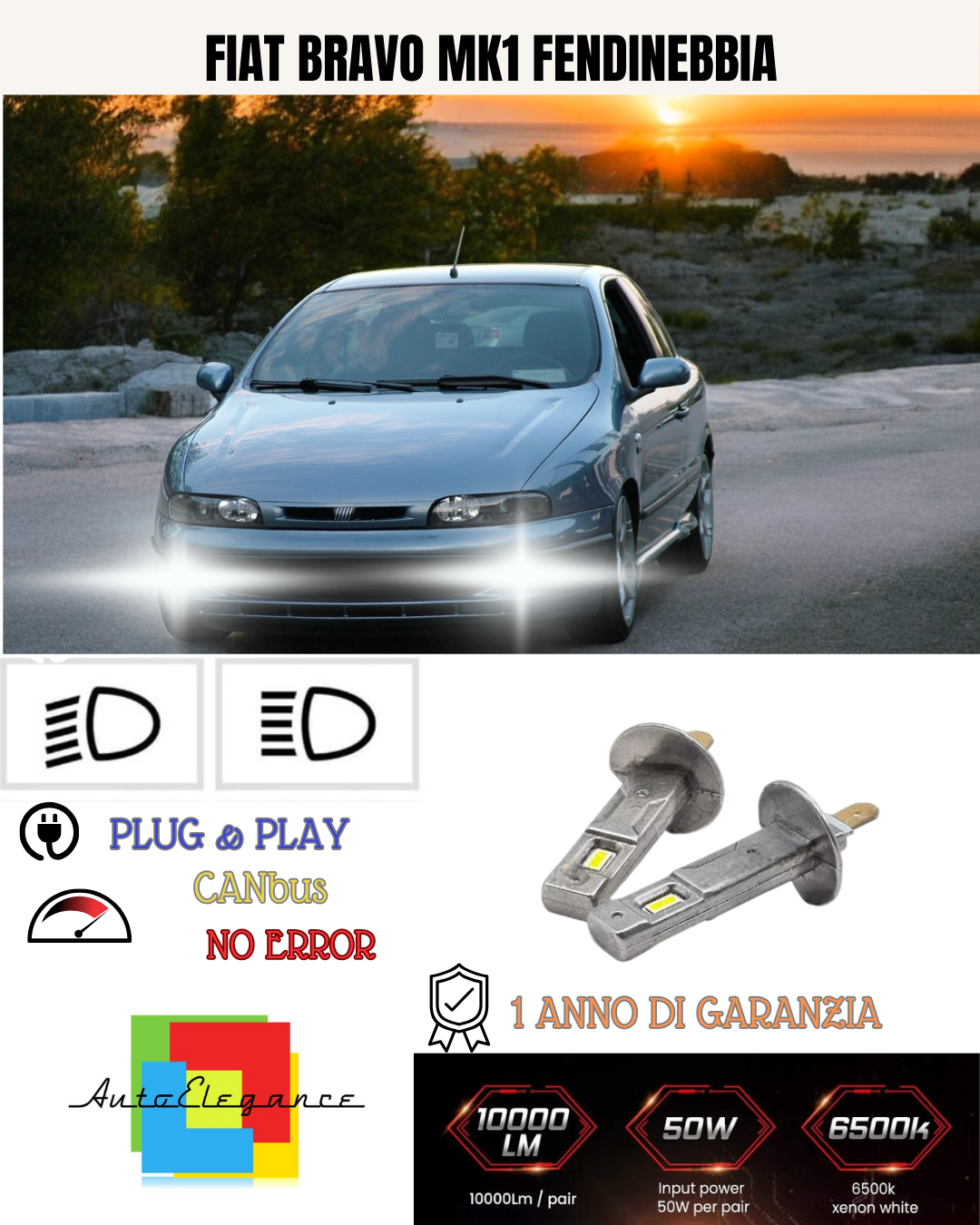 💕 KIT LED H1 FIAT BRAVO MK1 FENDINEBBIA 6000K BIANCO 6000 LUMEN 💕