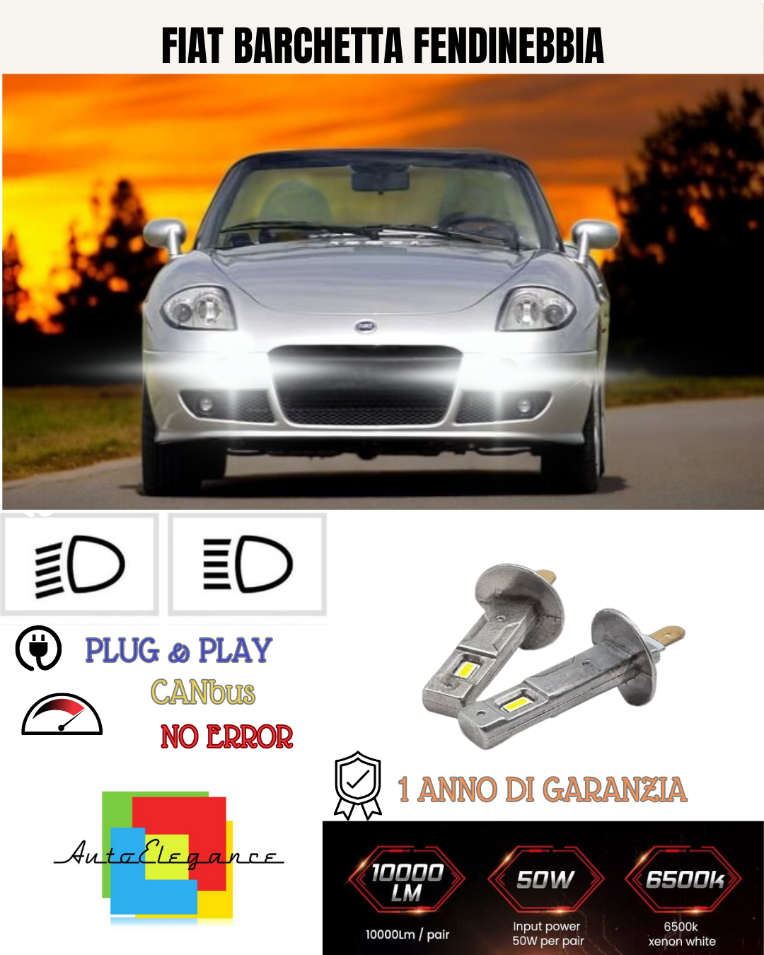 💕 KIT LED H1 FIAT BARCHETTA FENDINEBBIA 6000K BIANCO 6000 LUMEN 💕
