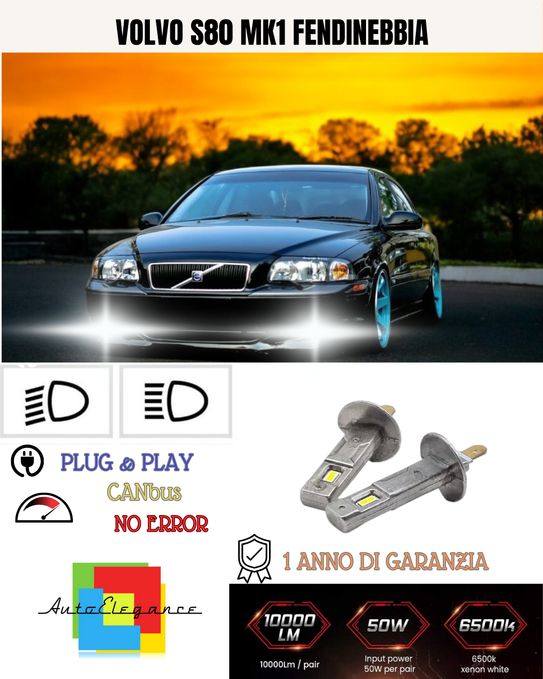 💕 KIT LED H1 VOLVO S80 MK1 FENDINEBBIA 6000K BIANCO 6000 LUMEN 💕