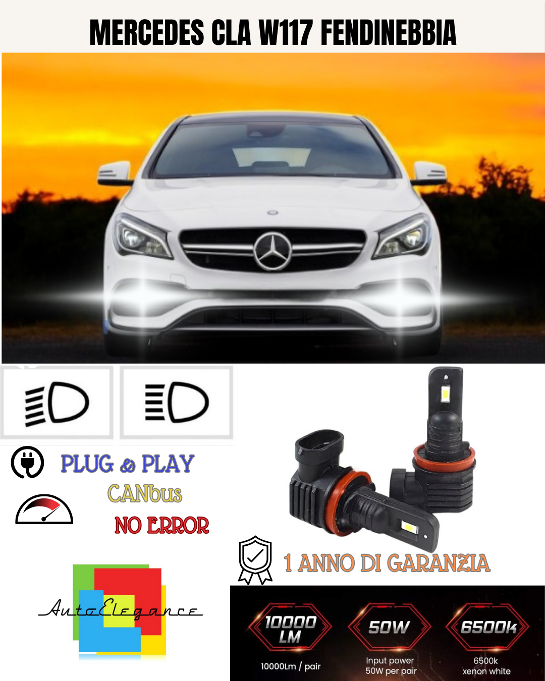 💕 KIT LED H11 MERCEDES CLA W117 FENDINEBBIA 6000K BIANCO 6000 LUMEN 💕