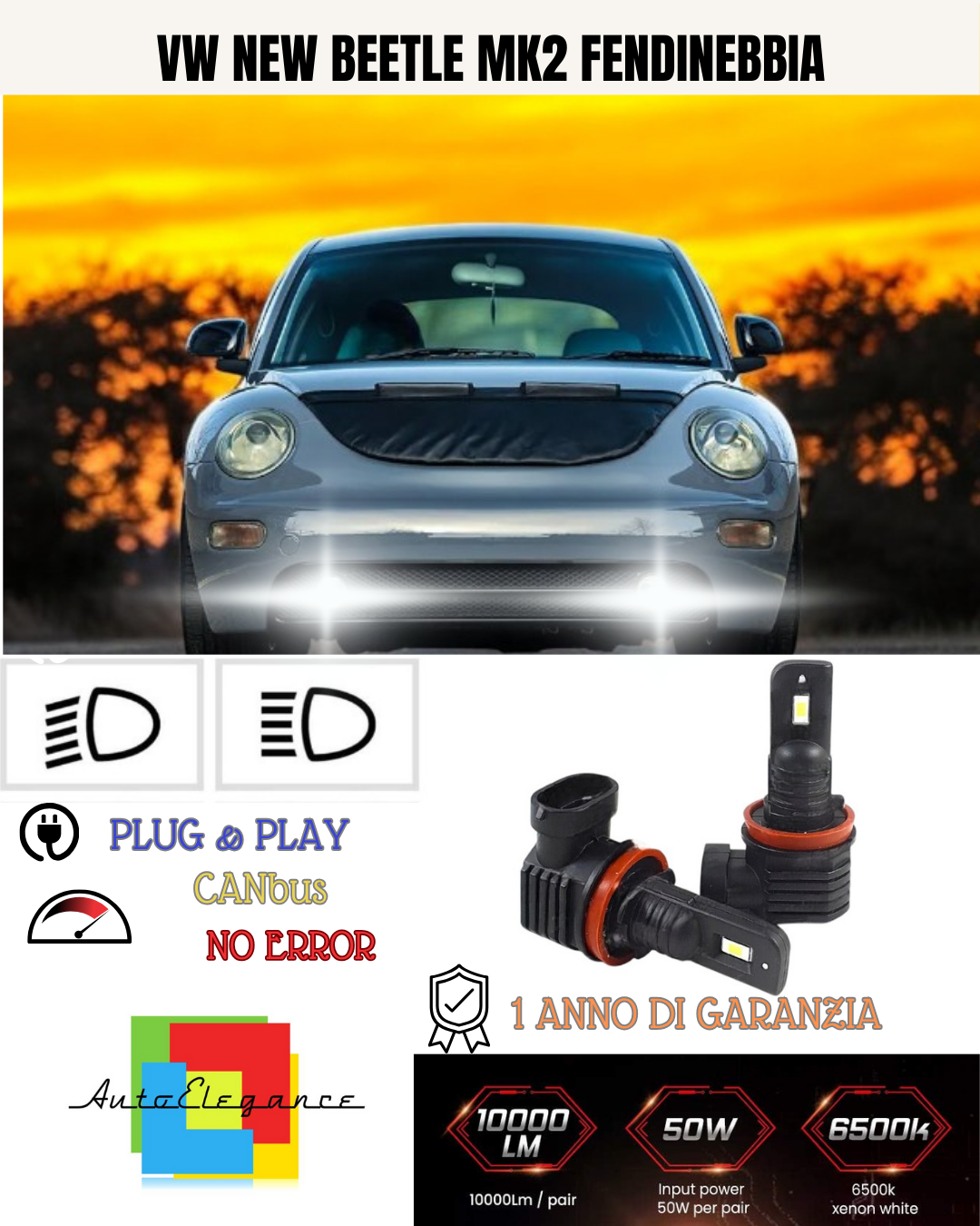 💕 KIT LED H11 VW NEW BEETLE MK2 FENDINEBBIA 6000K BIANCO 6000 LUMEN 💕