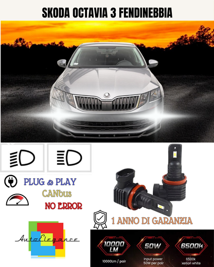 💕 KIT LED H8 SKODA OCTAVIA 3 5E FENDINEBBIA 6000K BIANCO 6000 LUMEN 💕