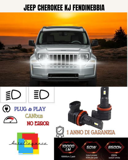 💕 KIT LED H10 JEEP CHEROKEE KJ FENDINEBBIA 6000K BIANCO 6000 LUMEN 💕
