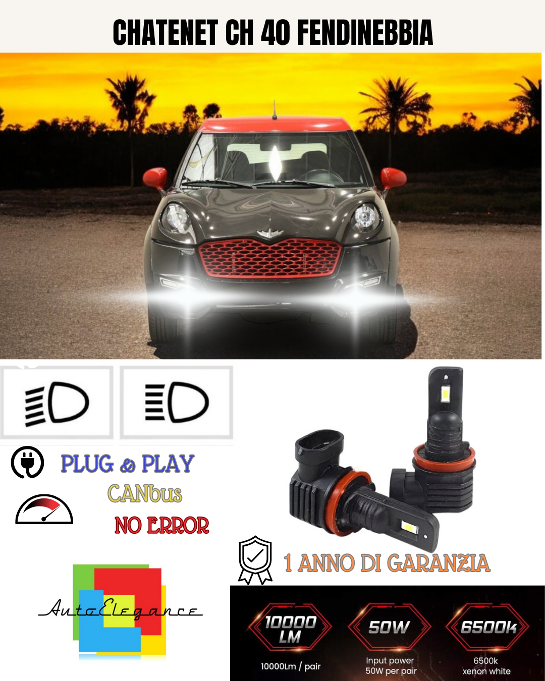 💕 KIT LED H11 CHATENET CH 40 FENDINEBBIA 6000K BIANCO 6000 LUMEN 💕