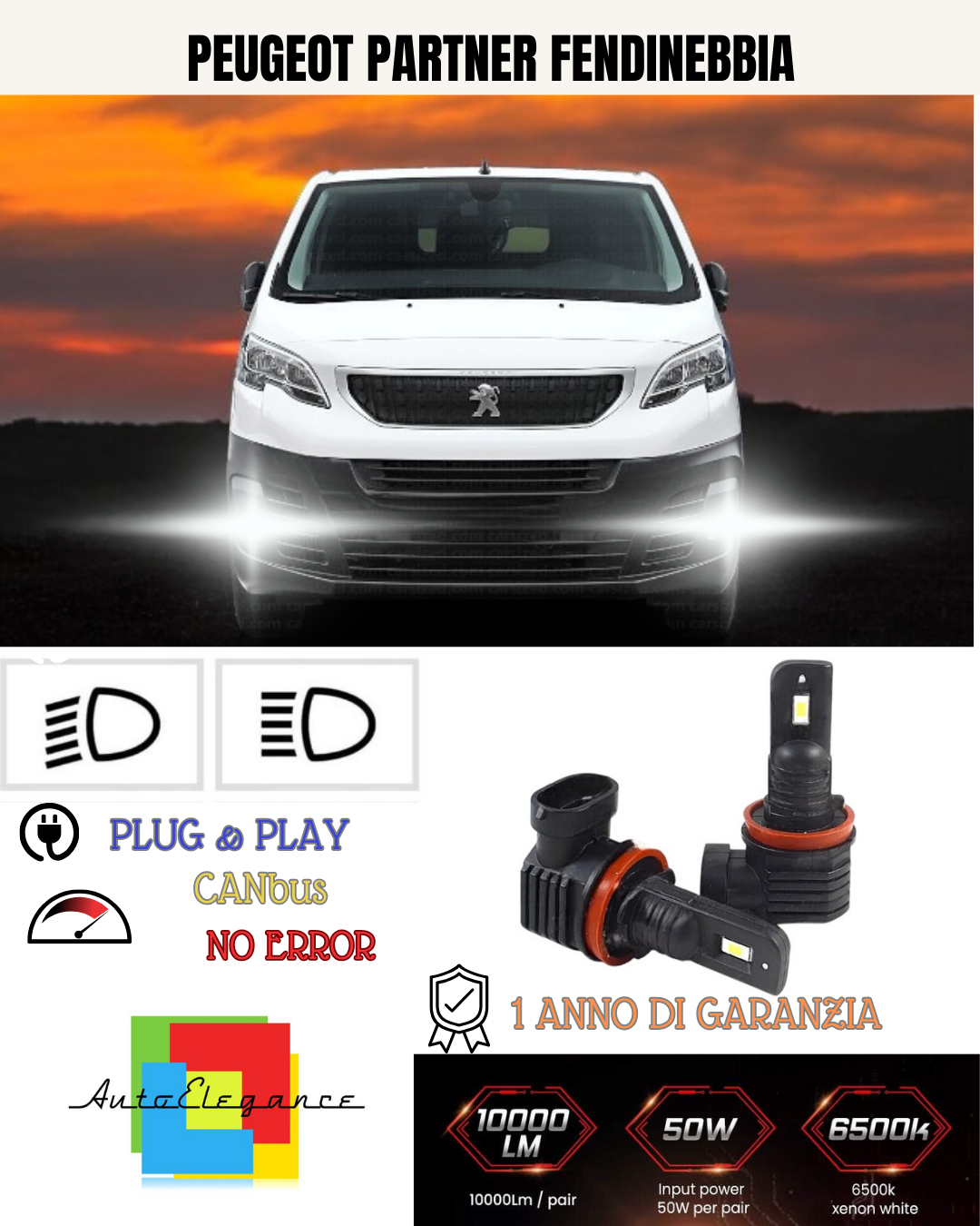 💕 KIT LED H11 PEUGEOT PARTNER FENDINEBBIA 6000K BIANCO 6000 LUMEN 💕