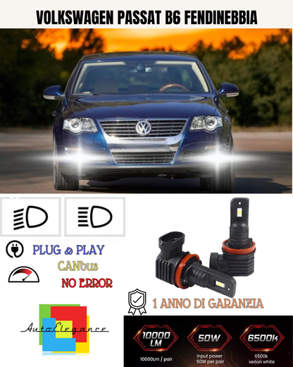 💕 KIT LED H8 VOLKSWAGEN PASSAT B6 FENDINEBBIA 6000K BIANCO 6000 LUMEN 💕