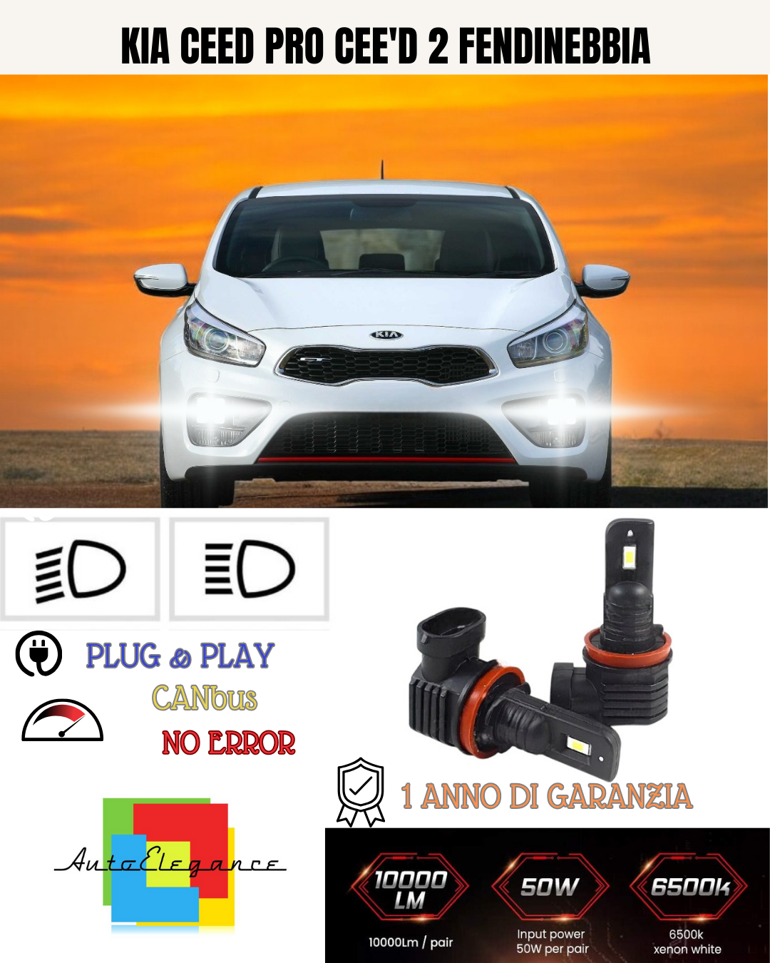 💕 KIT LED HB4 KIA CEED PRO CEE'D 2 FENDINEBBIA 6000K BIANCO 6000 LUMEN 💕