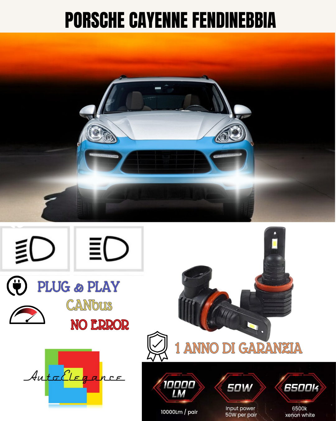 💕 KIT LED H8 PORSCHE CAYENNE FENDINEBBIA 6000K BIANCO 6000 LUMEN 💕