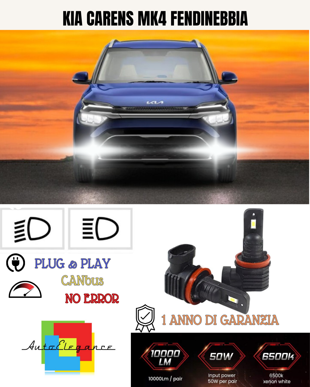 💕 KIT LED H8 KIA CARENS MK4 FENDINEBBIA 6000K BIANCO 6000 LUMEN 💕