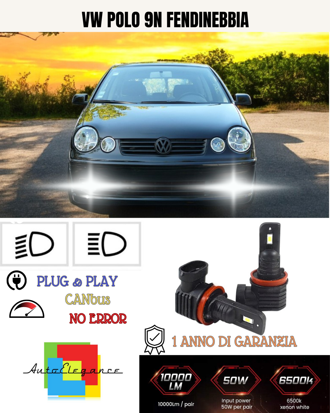 💕 KIT LED HB4 VW POLO 9N FENDINEBBIA 6000K BIANCO 6000 LUMEN 💕