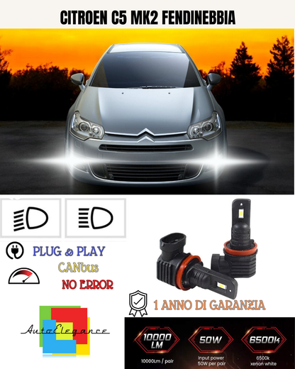 💕 KIT LED H8 CITROEN C5 MK2 FENDINEBBIA 6000K BIANCO 6000 LUMEN 💕