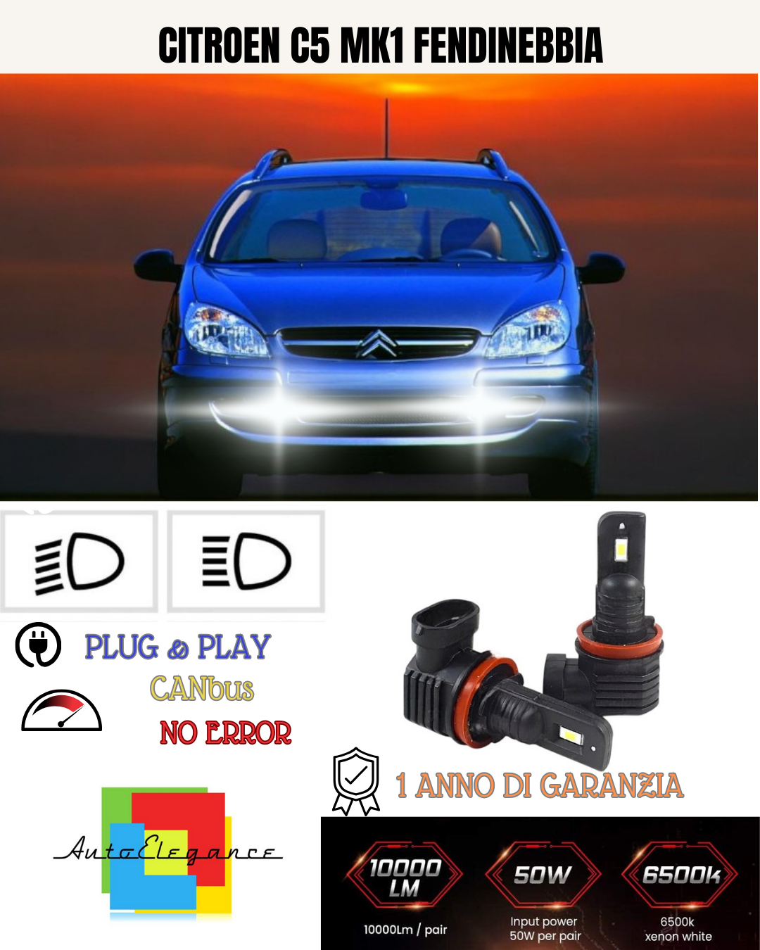 💕 KIT LED H8 CITROEN C5 MK1 FENDINEBBIA 6000K BIANCO 6000 LUMEN 💕
