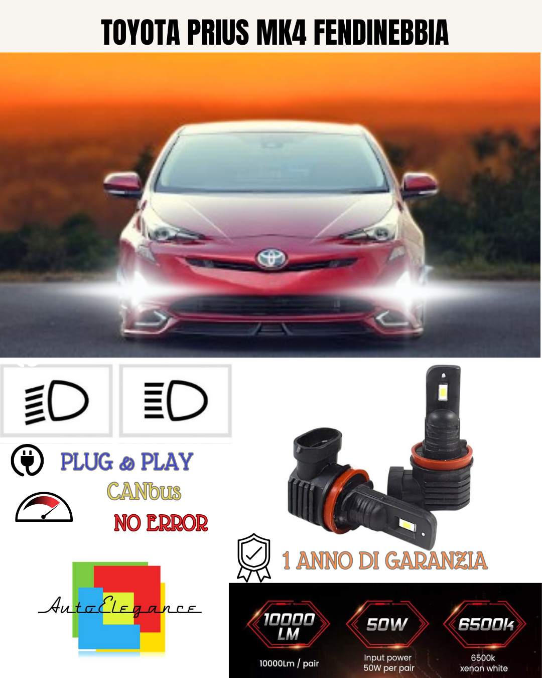 💕 KIT LED H11 TOYOTA PRIUS MK4 IV FENDINEBBIA 6000K BIANCO 6000 LUMEN 💕