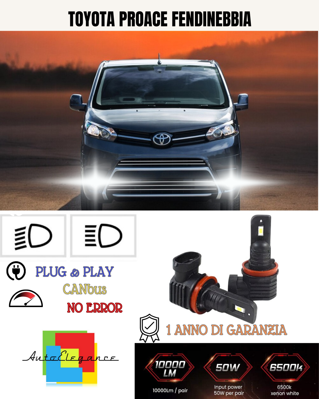 💕 KIT LED H11 TOYOTA PROACE FENDINEBBIA 6000K BIANCO 6000 LUMEN 💕