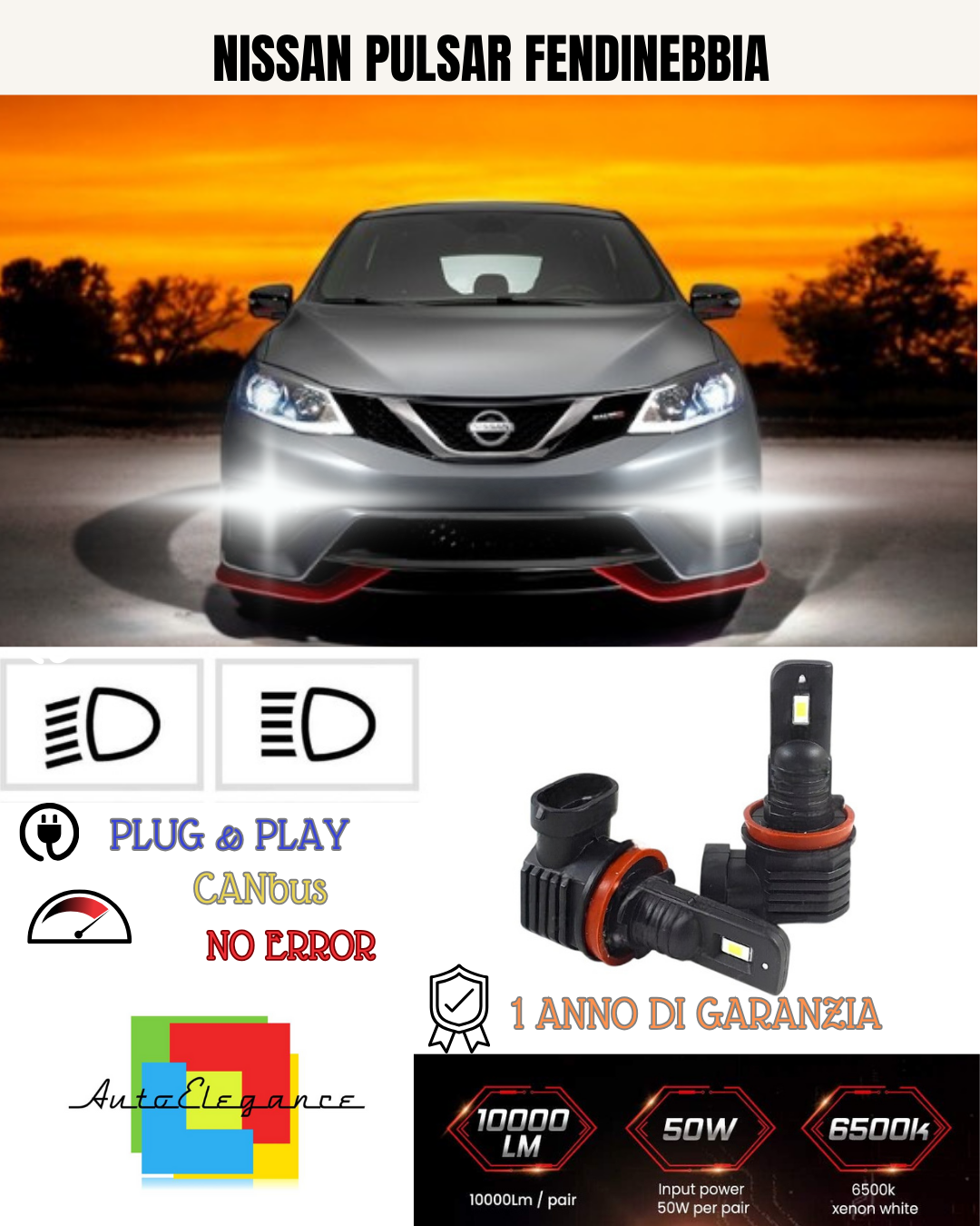 💕 KIT LED H11 NISSAN PULSAR FENDINEBBIA 6000K BIANCO 6000 LUMEN 💕