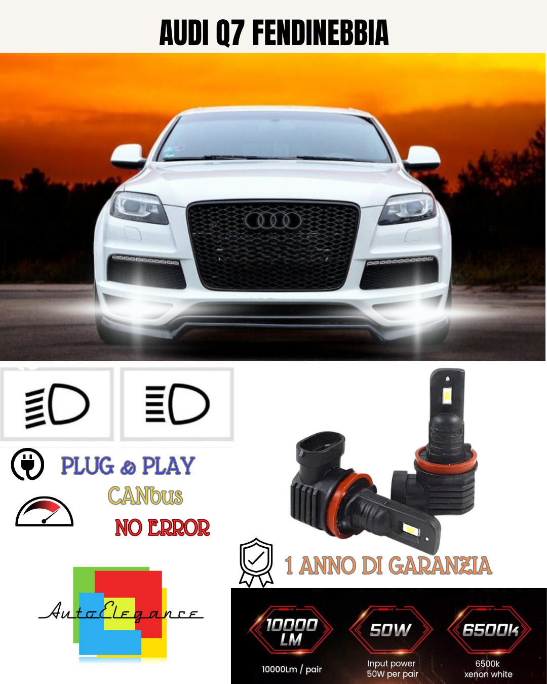 💕 KIT LED H11 AUDI Q7 FENDINEBBIA 6000K BIANCO 6000 LUMEN 💕
