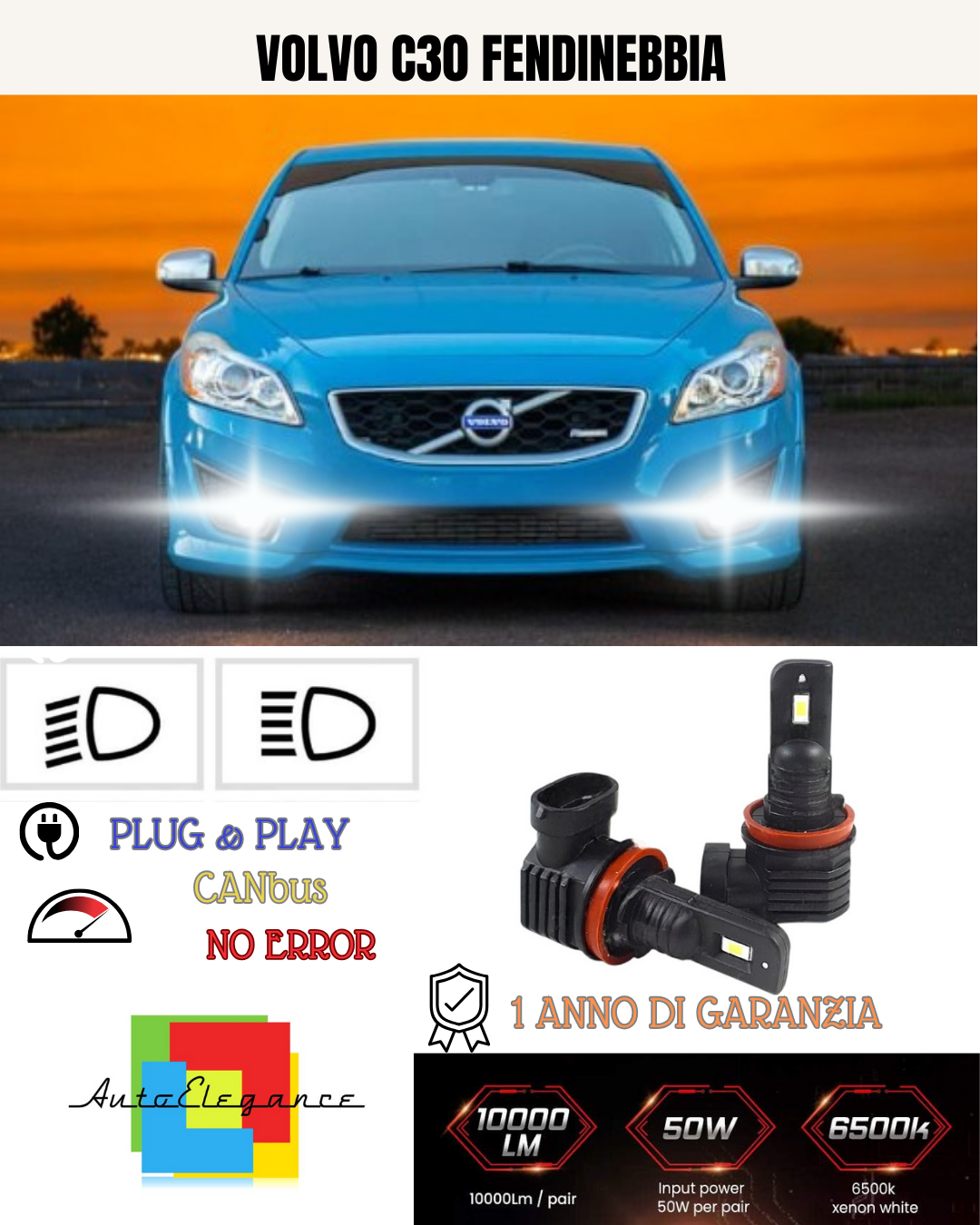 💕 KIT LED H8 VOLVO C30 FENDINEBBIA 6000K BIANCO 6000 LUMEN 💕