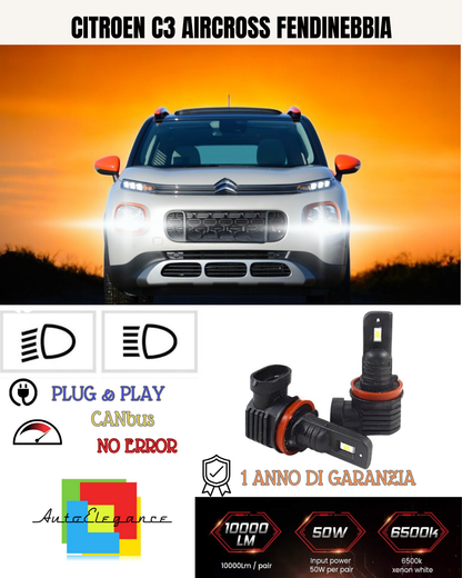 💕 KIT LED H8 CITROEN C3 AIRCROSS FENDINEBBIA 6000K BIANCO 6000 LUMEN 💕