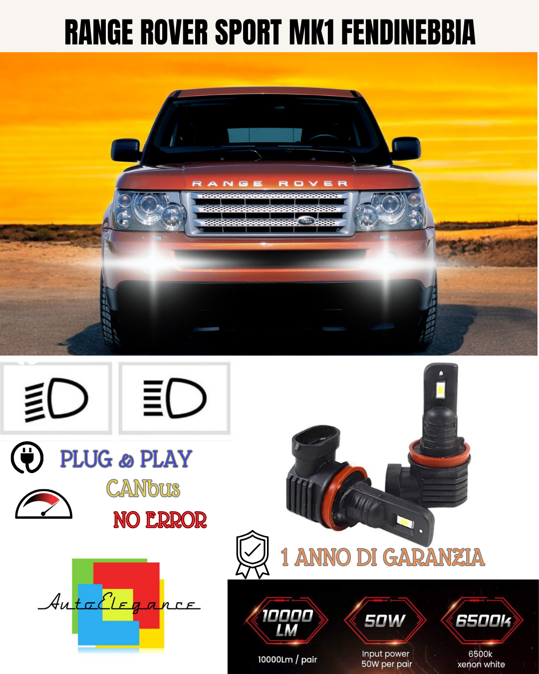 💕 KIT LED H11 RANGE ROVER SPORT MK1 FENDINEBBIA 6000K BIANCO 6000 LUMEN 💕
