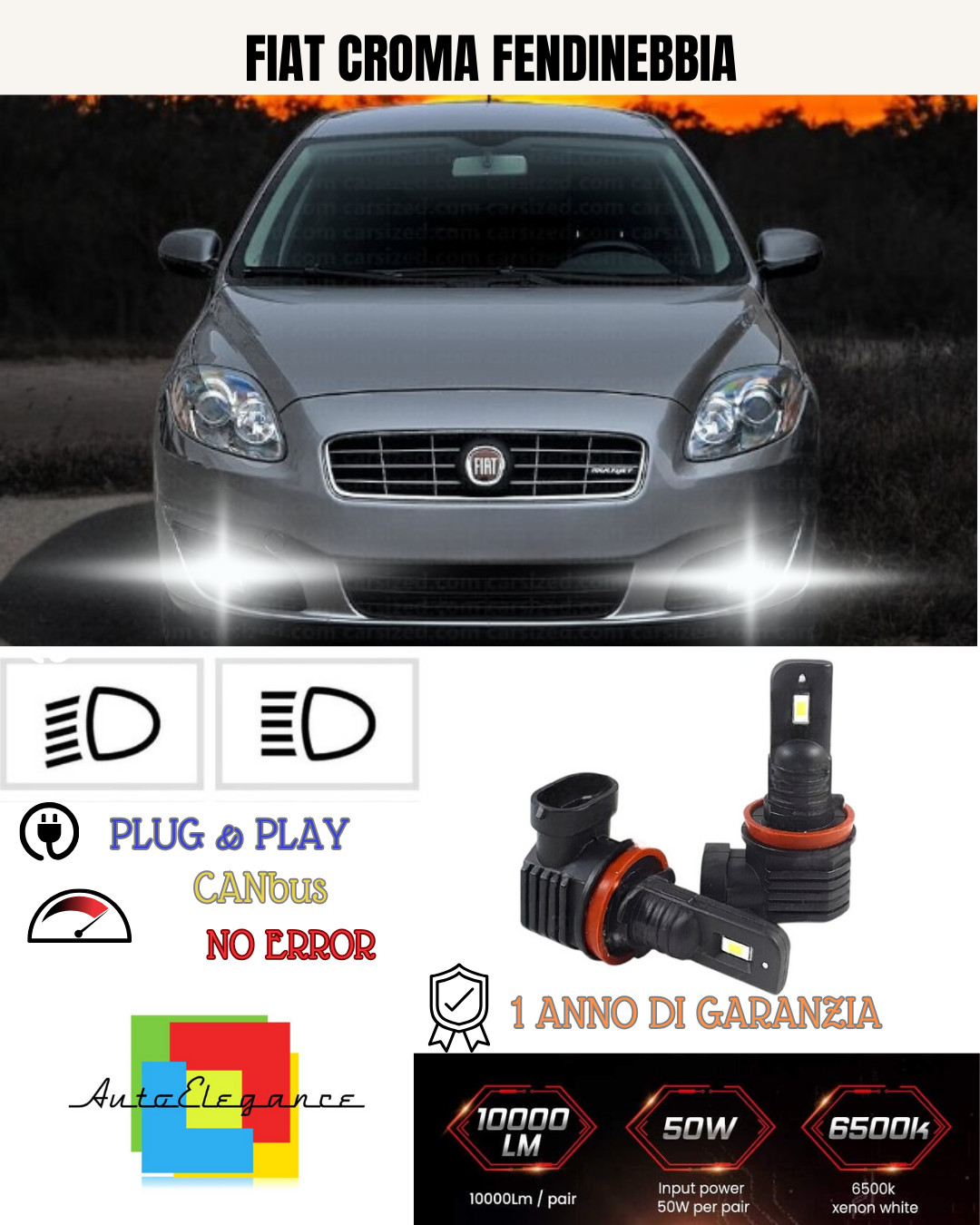 💕 KIT LED H11 FIAT CROMA FENDINEBBIA 6000K BIANCO 6000 LUMEN 💕