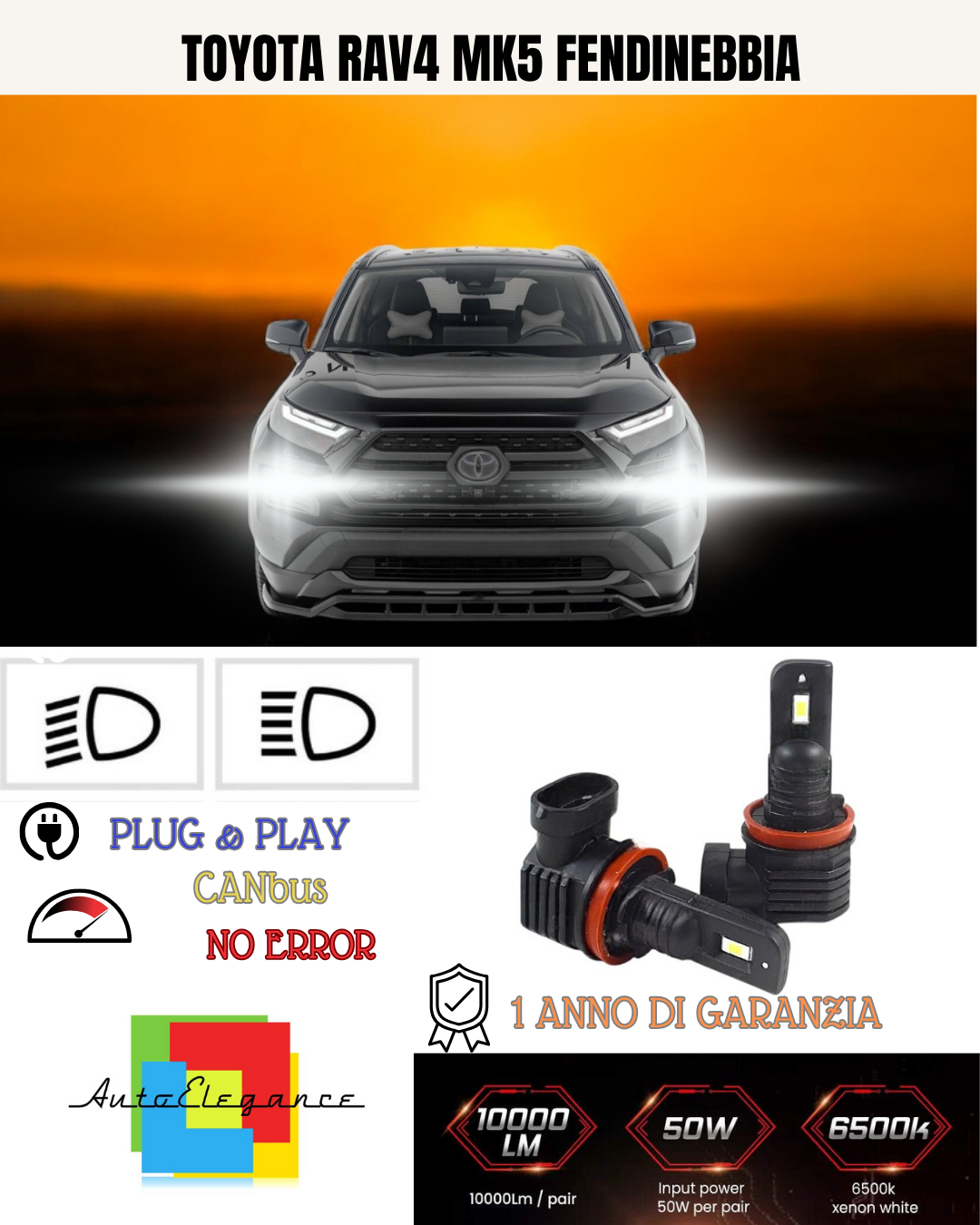 💕 KIT LED H16 TOYOTA RAV4 MK5 FENDINEBBIA 6000K BIANCO 6000 LUMEN 💕