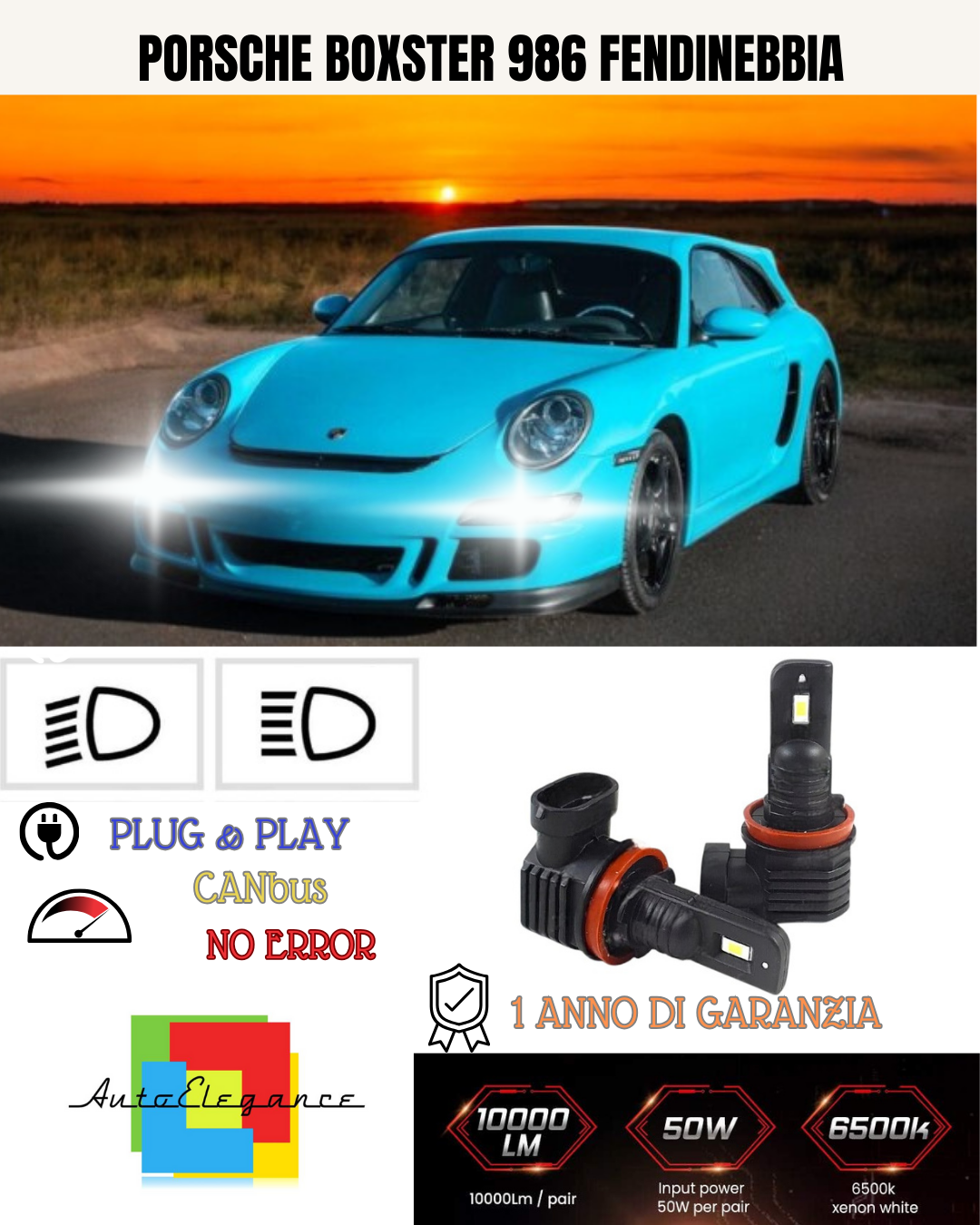 💕 KIT LED H11 PORSCHE BOXSTER 986 FENDINEBBIA 6000K BIANCO 6000 LUMEN 💕