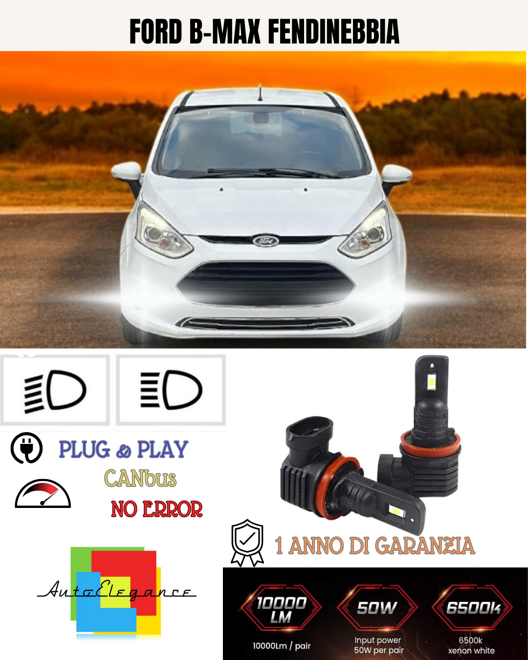 💕 KIT LED H11 FORD B-MAX FENDINEBBIA 6000K BIANCO 6000 LUMEN 💕