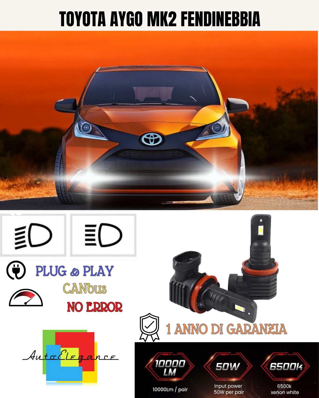 💕 KIT LED H16 TOYOTA AYGO MK2 FENDINEBBIA 6000K BIANCO 6000 LUMEN 💕