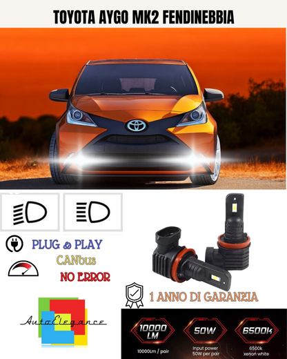 💕 KIT LED H16 TOYOTA AYGO MK2 FENDINEBBIA 6000K BIANCO 6000 LUMEN 💕