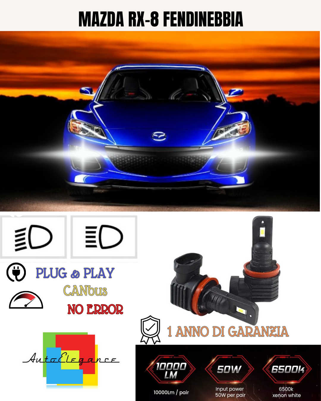 💕 KIT LED HB4 MAZDA RX-8 FENDINEBBIA 6000K BIANCO 6000 LUMEN 💕