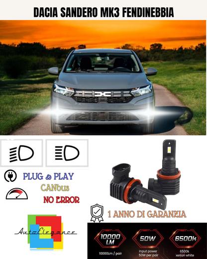 💕 KIT LED H16 DACIA SANDERO MK3 FENDINEBBIA 6000K BIANCO 6000 LUMEN 💕