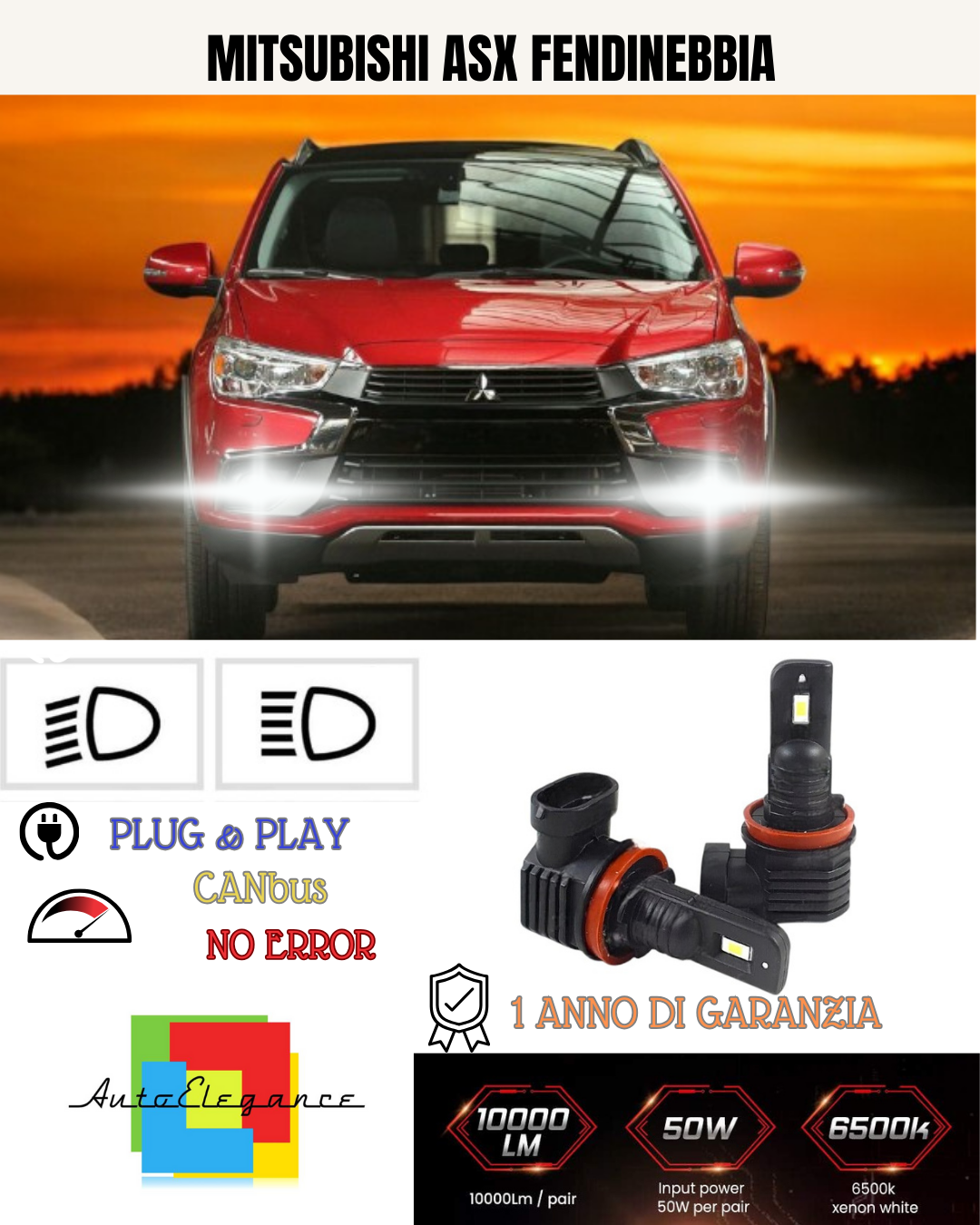 💕 KIT LED H11 MITSUBISHI ASX FENDINEBBIA 6000K BIANCO 6000 LUMEN 💕