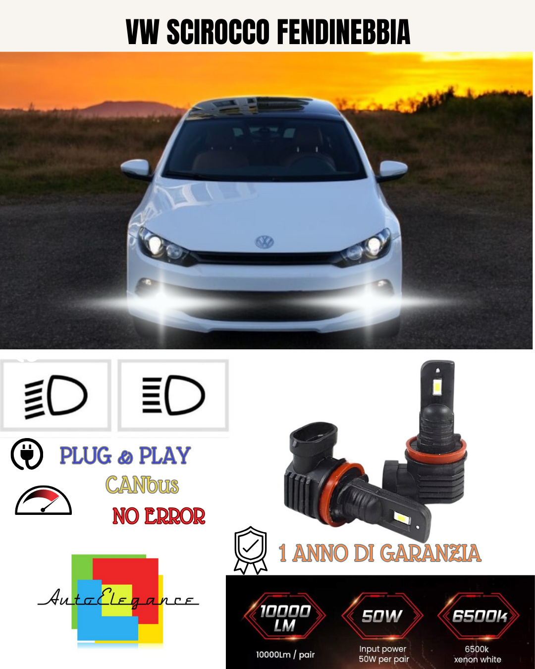 💕 KIT LED H8 VW SCIROCCO FENDINEBBIA 6000K BIANCO 6000 LUMEN 💕