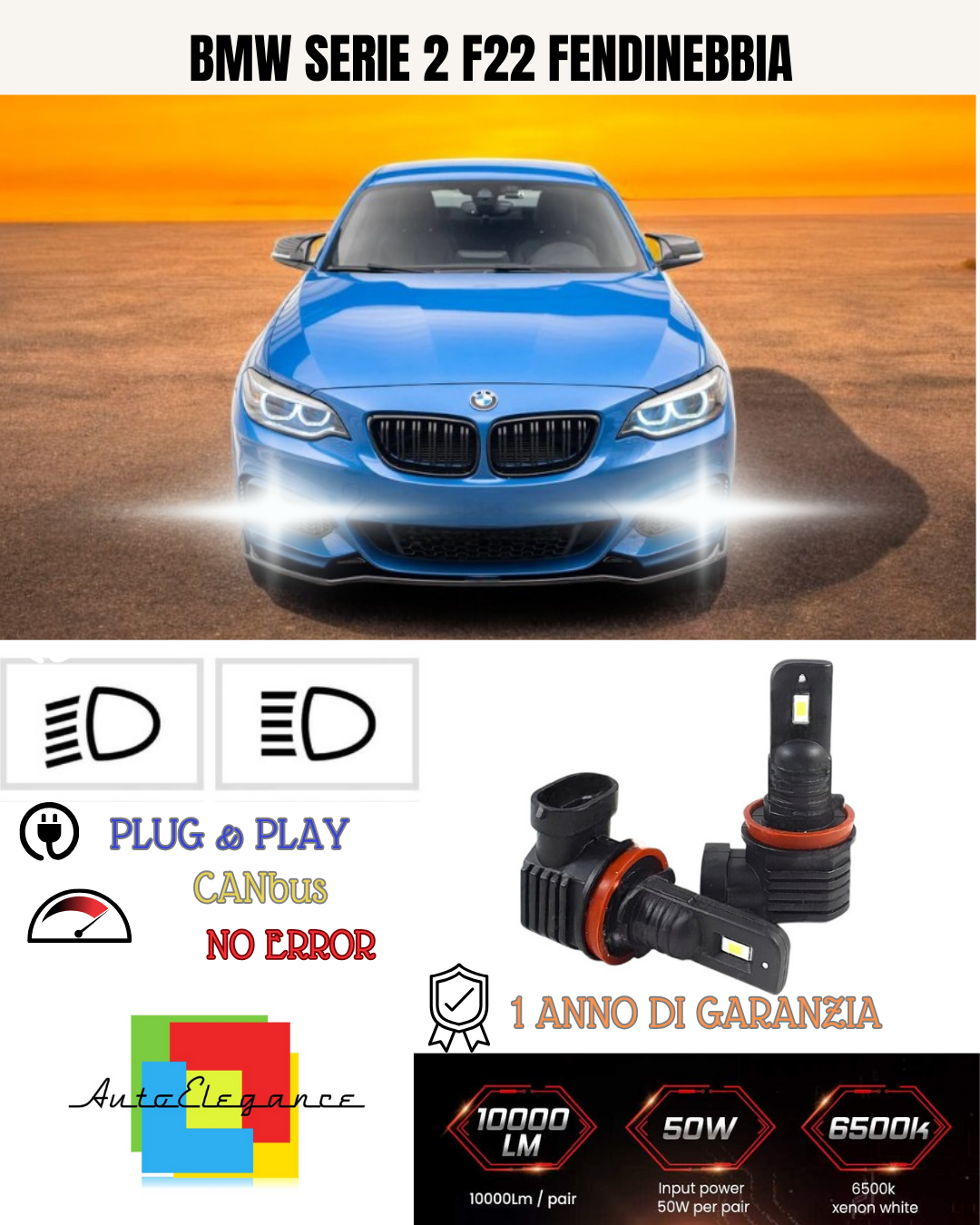 💕 KIT LED H8 BMW SERIE 2 F22 FENDINEBBIA 6000K BIANCO 6000 LUMEN 💕