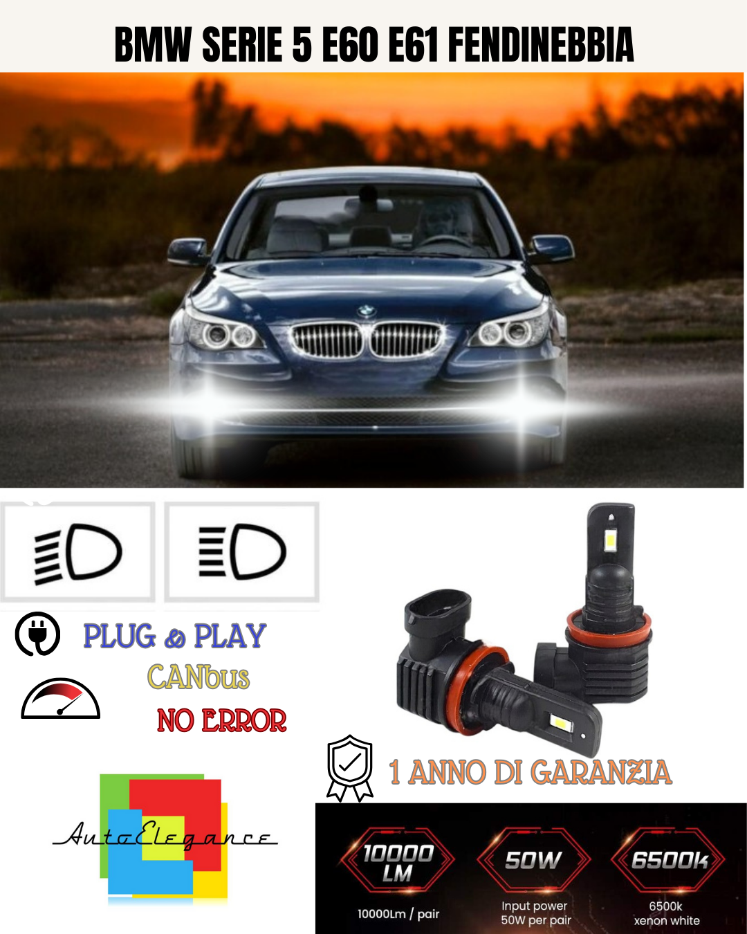 💕 KIT LED H8 BMW SERIE 5 E60 E61 FENDINEBBIA 6000K BIANCO 6000 LUMEN 💕