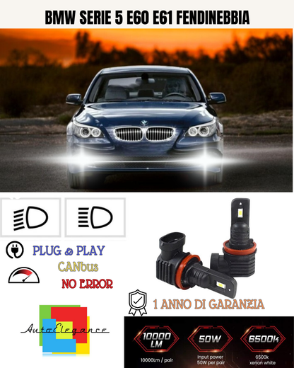 💕 KIT LED H8 BMW SERIE 5 E60 E61 FENDINEBBIA 6000K BIANCO 6000 LUMEN 💕