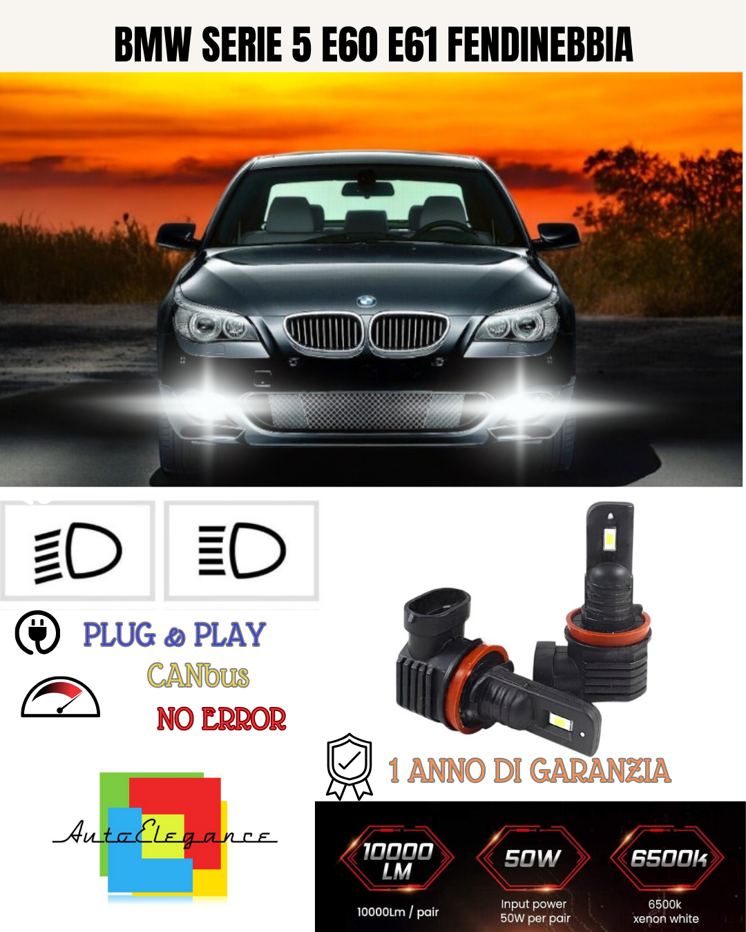 💕 KIT LED HB4 BMW SERIE 5 E60 E61 FENDINEBBIA 6000K BIANCO 6000 LUMEN 💕