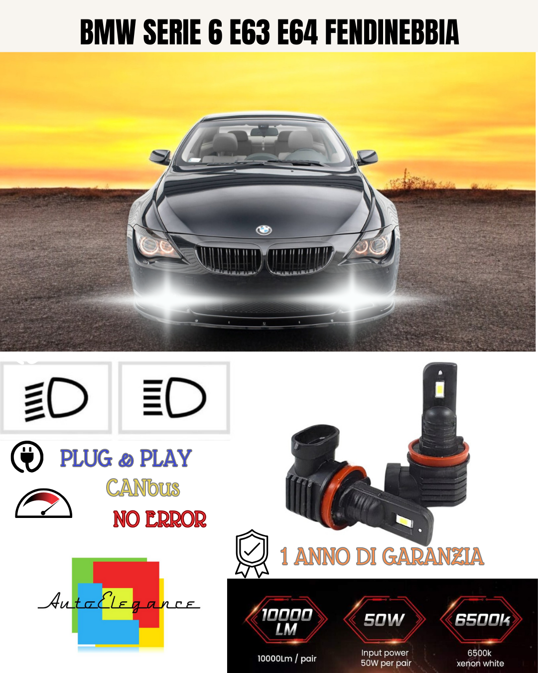 💕 KIT LED HB4 BMW SERIE 6 E63 E64 FENDINEBBIA 6000K BIANCO 6000 LUMEN 💕