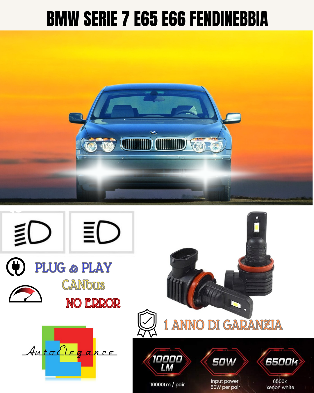 💕 KIT LED HB4 BMW SERIE 7 E65 E66 FENDINEBBIA 6000K BIANCO 6000 LUMEN 💕