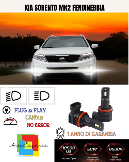💕 KIT LED H8 KIA SORENTO MK2 FENDINEBBIA 6000K BIANCO 6000 LUMEN 💕