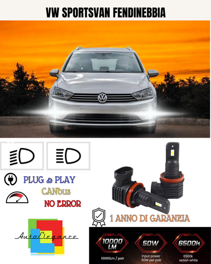 💕 KIT LED H11 VW SPORTSVAN FENDINEBBIA 6000K BIANCO 6000 LUMEN 💕