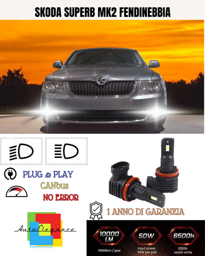 💕 KIT LED H8 SKODA SUPERB MK2 FENDINEBBIA 6000K BIANCO 6000 LUMEN 💕