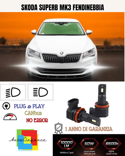 💕 KIT LED H8 SKODA SUPERB MK3 FENDINEBBIA 6000K BIANCO 6000 LUMEN 💕