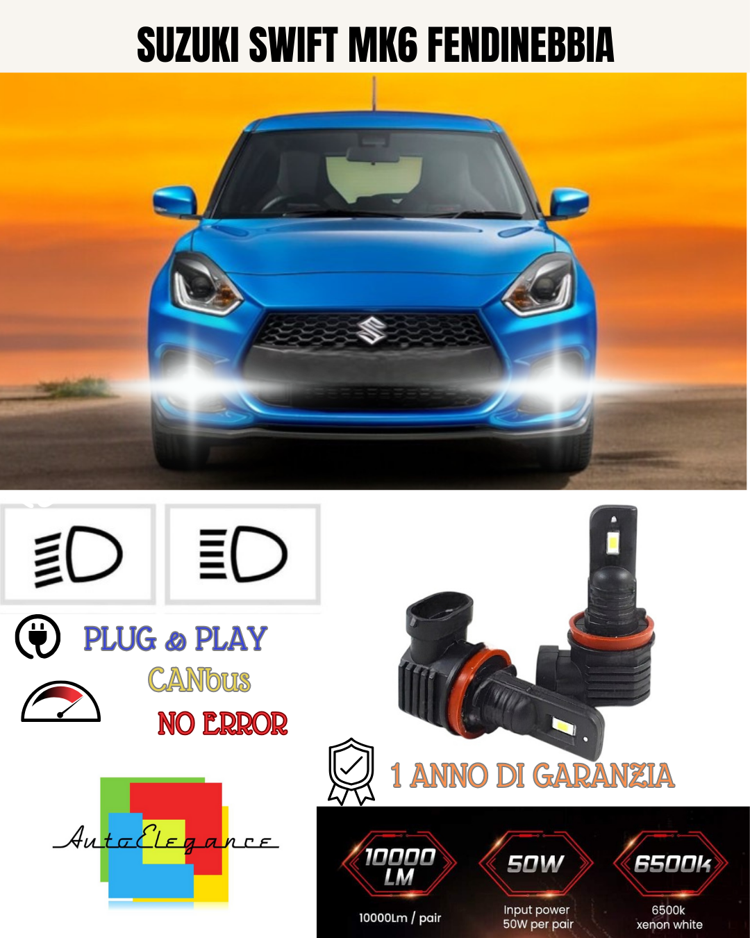 💕 KIT LED H11 SUZUKI SWIFT MK6 FENDINEBBIA 6000K BIANCO 6000 LUMEN 💕