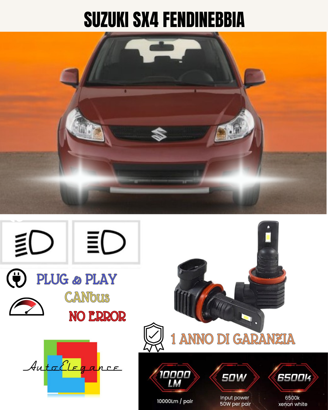 💕 KIT LED H11 SUZUKI SX4 FENDINEBBIA 6000K BIANCO 6000 LUMEN 💕